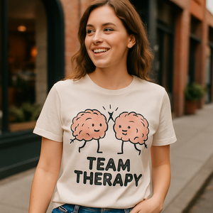 Team Therapy Mental Health T-Shirt – Cute Brain Cartoon, Self Care & Therapy Support, Wellness Fitness Tee for Positive Mindset Mental%20Health%20Fitness%20prompt%2016%20lifestyle%20mockup.png