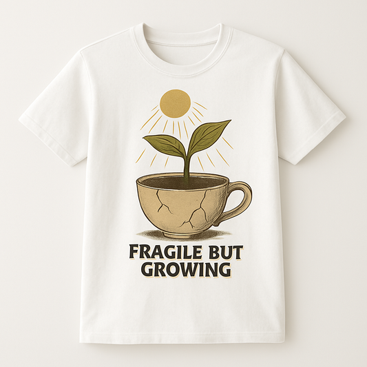 Fragile But Growing Mental Health T-Shirt – Inspirational Self Care Tee with Plant in Cracked Cup, Positive Growth Mindset Shirt Mental%20Health%20Fitness%20prompt%2019%20studio%20mockup.png