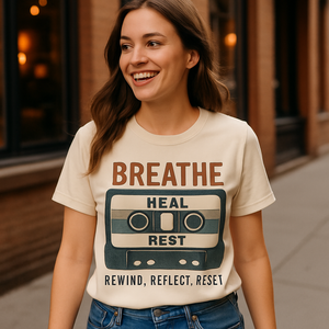 Breathe Heal Rest Mental Health T-Shirt – Retro Cassette, Mindfulness, Self Care, Rewind Reflect Reset, Inspirational Wellness Tee Mental%20Health%20Fitness%20prompt%2021%20lifestyle%20mockup.png