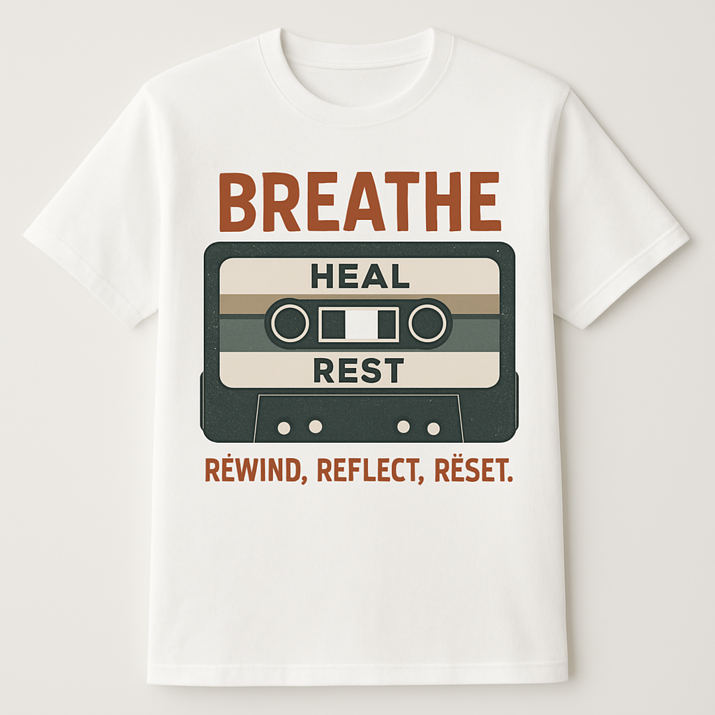Breathe Heal Rest Mental Health T-Shirt – Retro Cassette, Mindfulness, Self Care, Rewind Reflect Reset, Inspirational Wellness Tee Mental%20Health%20Fitness%20prompt%2021%20studio%20mockup.png