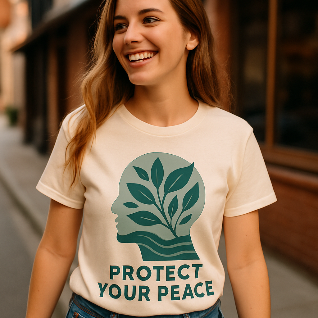 Protect Your Peace Mental Health T-Shirt – Motivational Self Care Tee with Leaf Head Design for Mindfulness & Wellness Fitness Mental%20Health%20Fitness%20prompt%2027%20lifestyle%20mockup.png