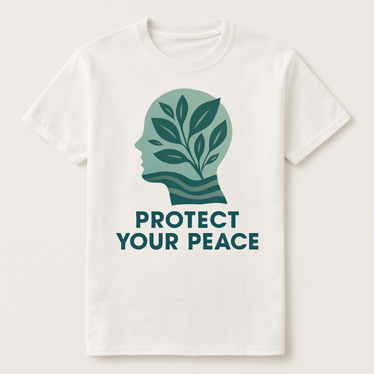 Protect Your Peace Mental Health T-Shirt – Motivational Self Care Tee with Leaf Head Design for Mindfulness & Wellness Fitness Mental%20Health%20Fitness%20prompt%2027%20studio%20mockup.png