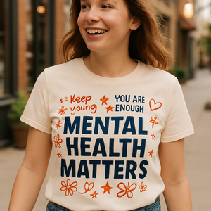 Mental Health Matters Motivational T-Shirt – Keep Going, You Are Enough, Positive Fitness Tee for Mental Wellness & Self Care Mental%20Health%20Fitness%20prompt%202%20lifestyle%20mockup.png