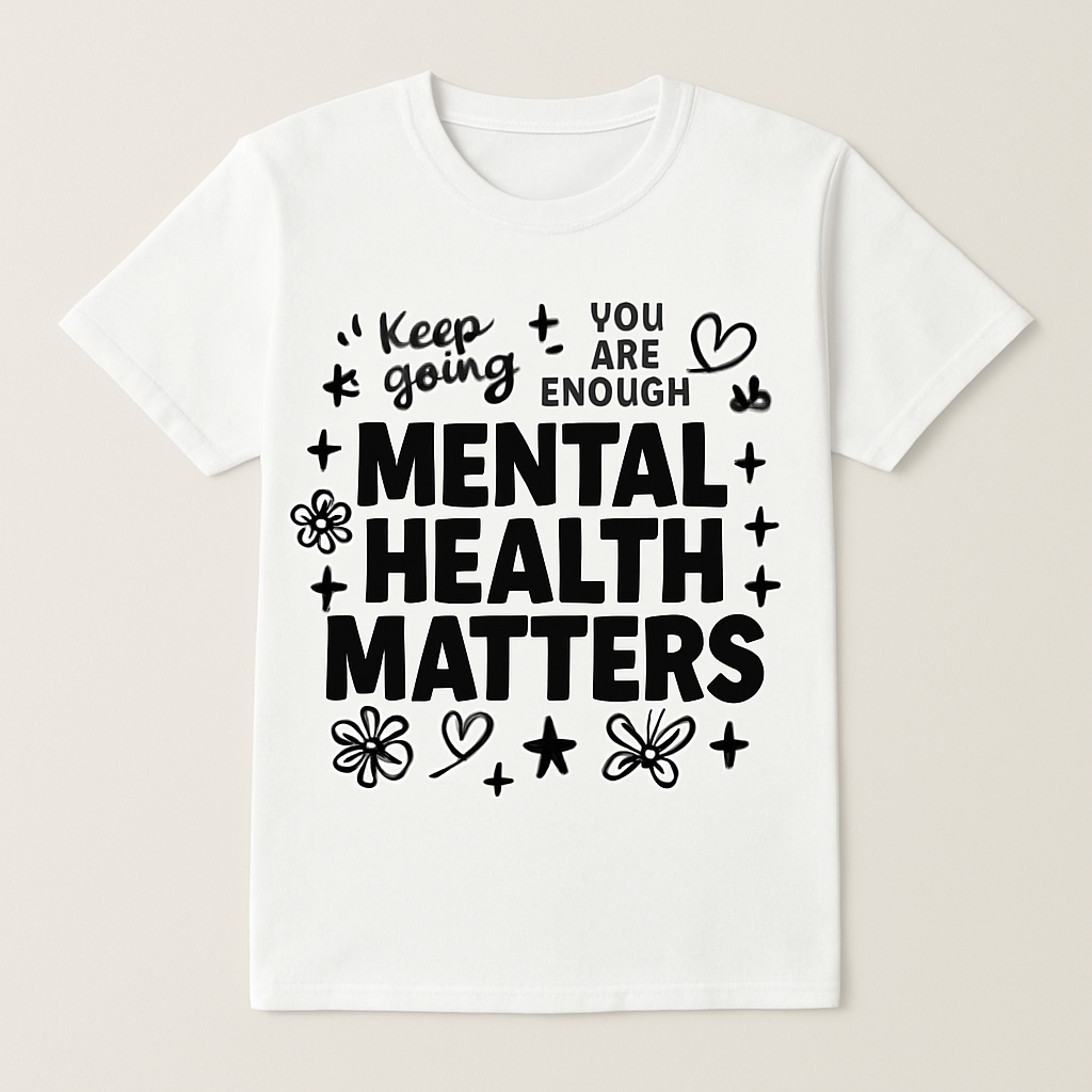 Mental Health Matters Motivational T-Shirt – Keep Going, You Are Enough, Positive Fitness Tee for Mental Wellness & Self Care Mental%20Health%20Fitness%20prompt%202%20studio%20mockup.png