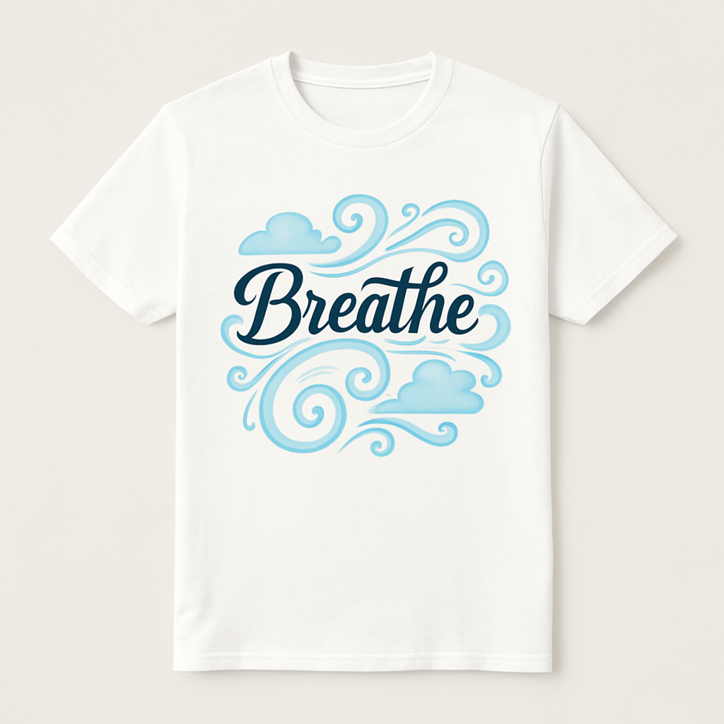 Breathe Mental Health T-Shirt – Inspirational Calm Clouds & Swirls Design | Mindfulness Anxiety Relief Motivational Tee Mental%20Health%20Fitness%20prompt%2035%20studio%20mockup.png