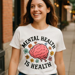 Mental Health Is Health T-Shirt – Motivational Brain Graphic Tee for Self-Care, Wellness & Fitness, Floral Positive Affirmation Shirt Mental%20Health%20Fitness%20prompt%203%20lifestyle%20mockup.png
