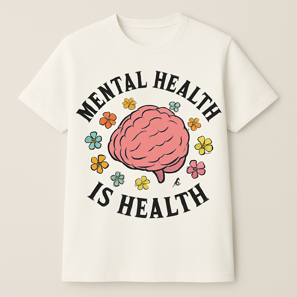 Mental Health Is Health T-Shirt – Motivational Brain Graphic Tee for Self-Care, Wellness & Fitness, Floral Positive Affirmation Shirt Mental%20Health%20Fitness%20prompt%203%20studio%20mockup.png