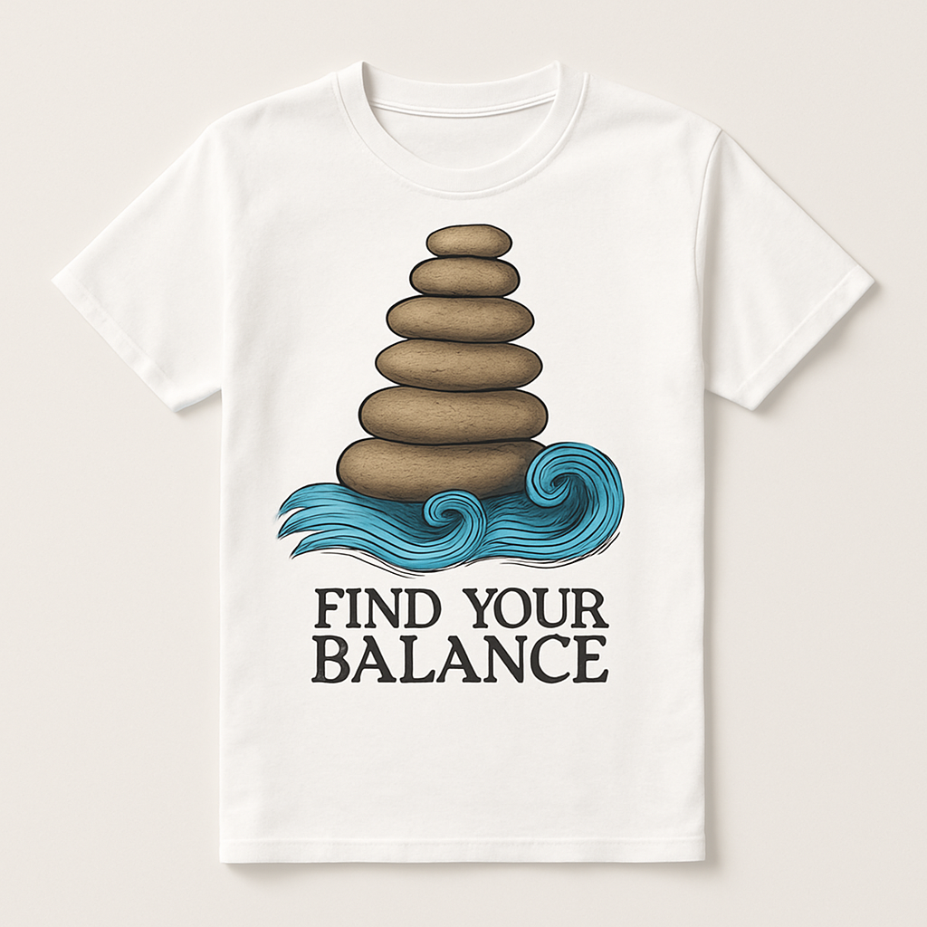 Find Your Balance T-Shirt – Zen Stacked Stones & Waves, Mindfulness Mental Health Fitness Motivation, Wellness Inspirational Tee Mental%20Health%20Fitness%20prompt%2047%20studio%20mockup.png