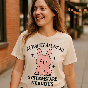 Cute Nervous Bunny Mental Health T-Shirt – Anxiety Awareness Self Care Tee – "All My Systems Are Nervous" Funny Comfort Apparel Mental%20Health%20Fitness%20prompt%204%20lifestyle%20mockup.png