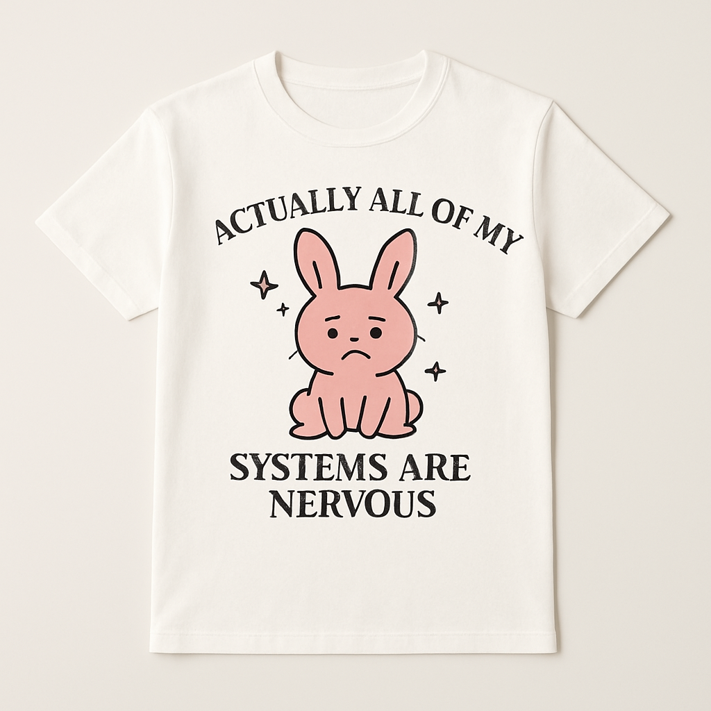 Cute Nervous Bunny Mental Health T-Shirt – Anxiety Awareness Self Care Tee – "All My Systems Are Nervous" Funny Comfort Apparel Mental%20Health%20Fitness%20prompt%204%20studio%20mockup.png