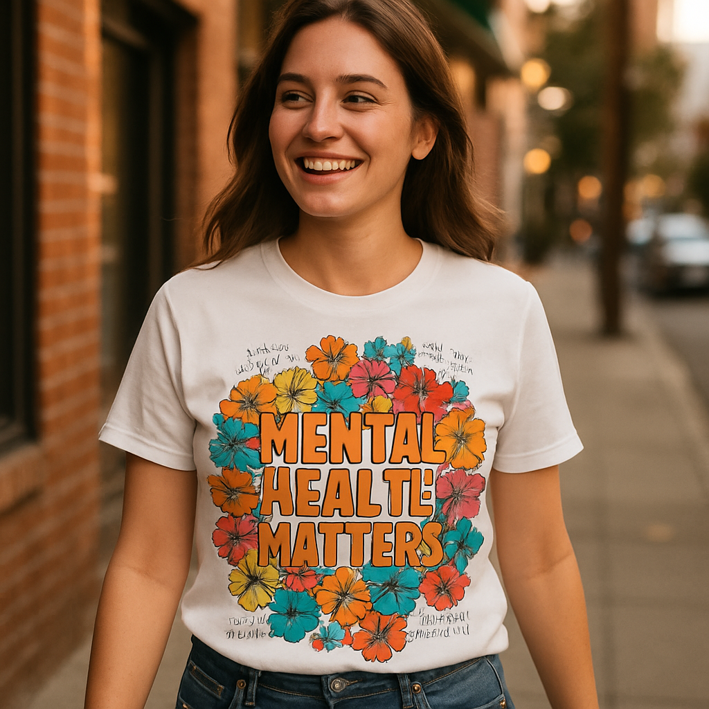 Mental Health Matters T-Shirt – Floral Motivational Graphic Tee | Positive Mindset Mental Health Fitness Shirt for Self-Care & Wellness Mental%20Health%20Fitness%20prompt%206%20lifestyle%20mockup.png