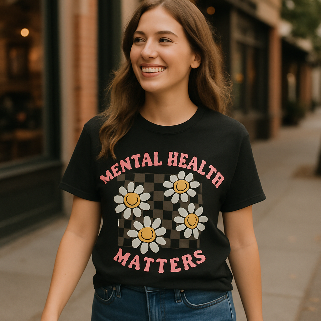 Mental Health Matters T-Shirt – Retro Checkerboard & Smiley Daisy Graphic, Positive Self-Care Tee, Mental Wellness Gift Mental%20Health%20Fitness%20prompt%207%20lifestyle%20mockup.png