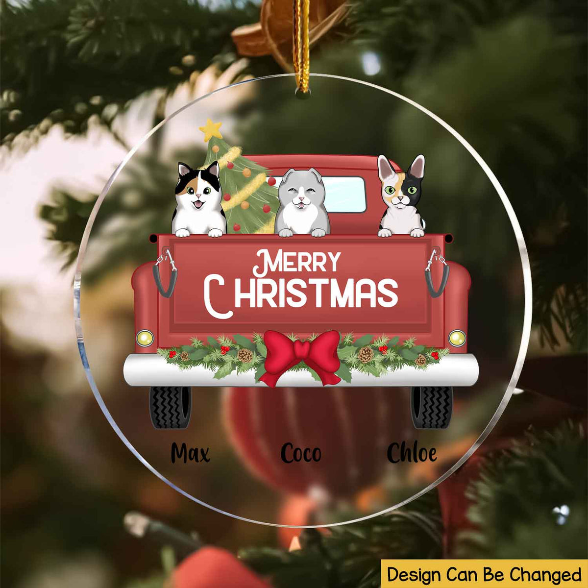 Merry Christmas Custom Dog Breed Christmas Truck Personalized Transparent Christmas Ornament on Acrylic | Gift for Pet or Pet Lover | Custom Dog Ornament or Cat Ornament