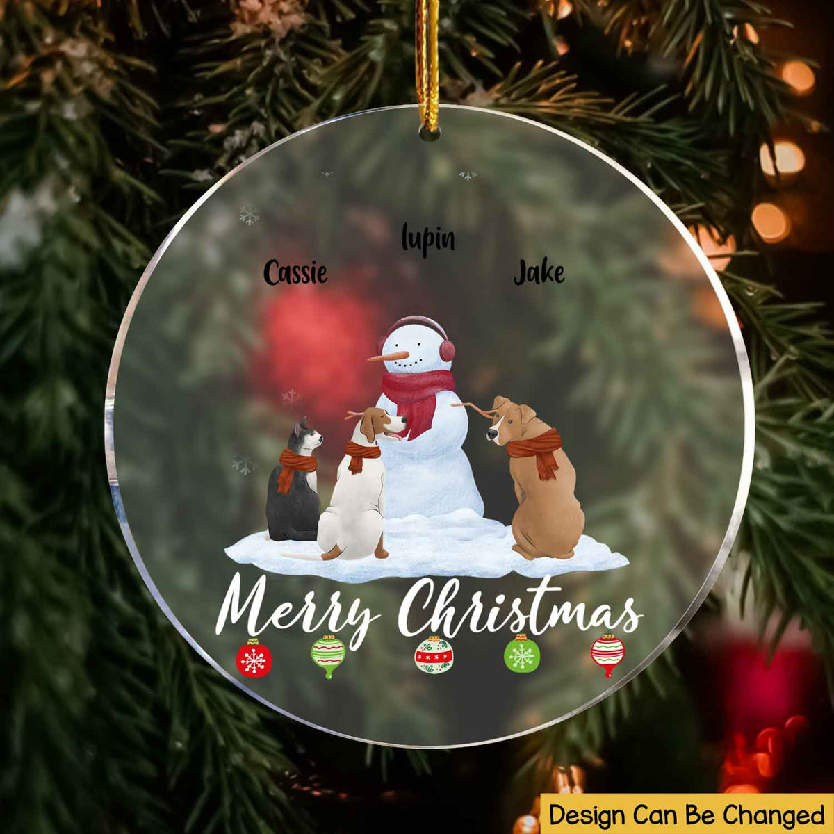 Merry Christmas With Snowman Custom Pet Breed Personalized Transparent Acrylic Ornament Christmas Decor Christmas Gift For Dog Lovers Cat Lovers
