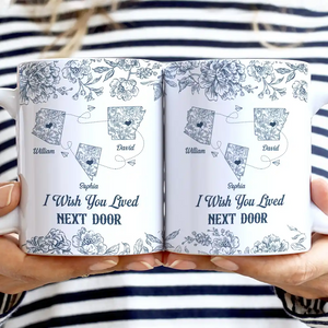 Miles Apart But Close At Heart Toile Pattern - Personalized White Edge-to-Edge Mug