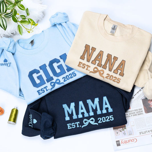 Gigi Bow Sweatshirt or Hoodie, Custom Embroidered Mother's Day Gift for Grandma Mama