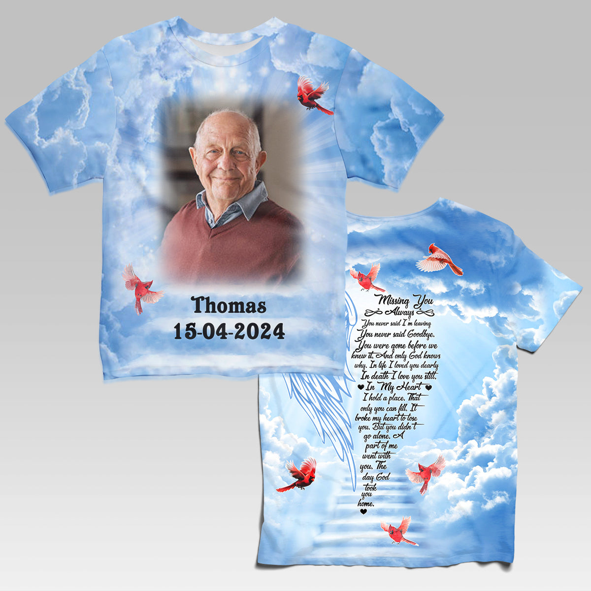 Missing You Always, Cardinal - Personalized Photo 3D All Over Print Shirt - Memorial