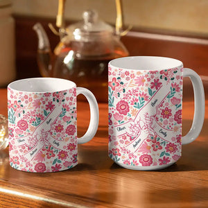 Boho Floral Hand In Hand Grandma Mom - Personalized White Edge-to-Edge Mug