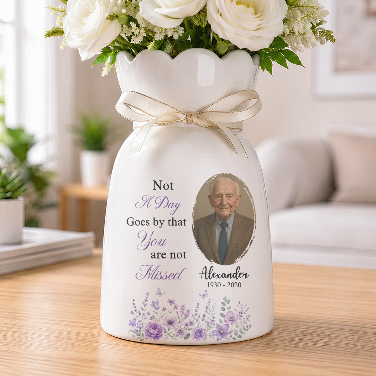 Not A Day Goes By Personalized Ribbon Tie Flower Vase