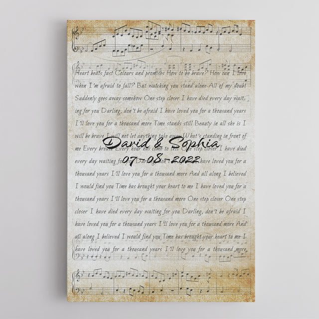 Custom Song Lyrics, Customizable Name And Date Personalized Canvas Wall Art Perfect Gift For Couple, Anniversary Gift, Wedding Gift