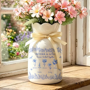 Mother & Daughters Forever Linked Together Birth Flower - Personalized Ribbon Tie Flower Vase