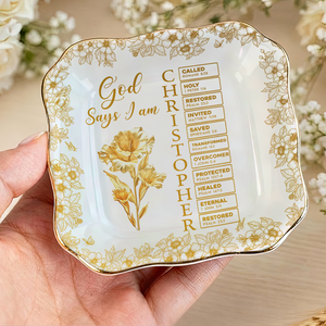 You Are Custom Name Letter In Bible Gold Birth Flower Style - Personalized Jewelry Dish - Chrisitian Gift For Her