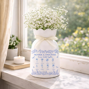 Mother & Daughters Forever Linked Together Birth Flower - Personalized Ribbon Tie Flower Vase