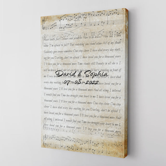 Custom Song Lyrics, Customizable Name And Date Personalized Canvas Wall Art Perfect Gift For Couple, Anniversary Gift, Wedding Gift
