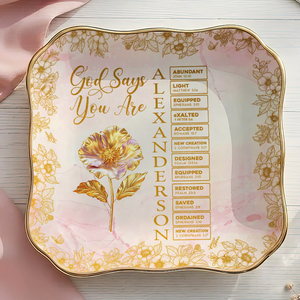 You Are Custom Name Letter In Bible Gold Birth Flower Style - Personalized Jewelry Dish - Chrisitian Gift For Her