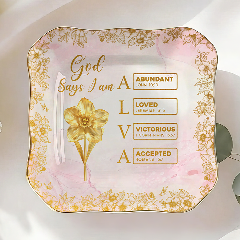 You Are Custom Name Letter In Bible Gold Birth Flower Style - Personalized Jewelry Dish - Chrisitian Gift For Her