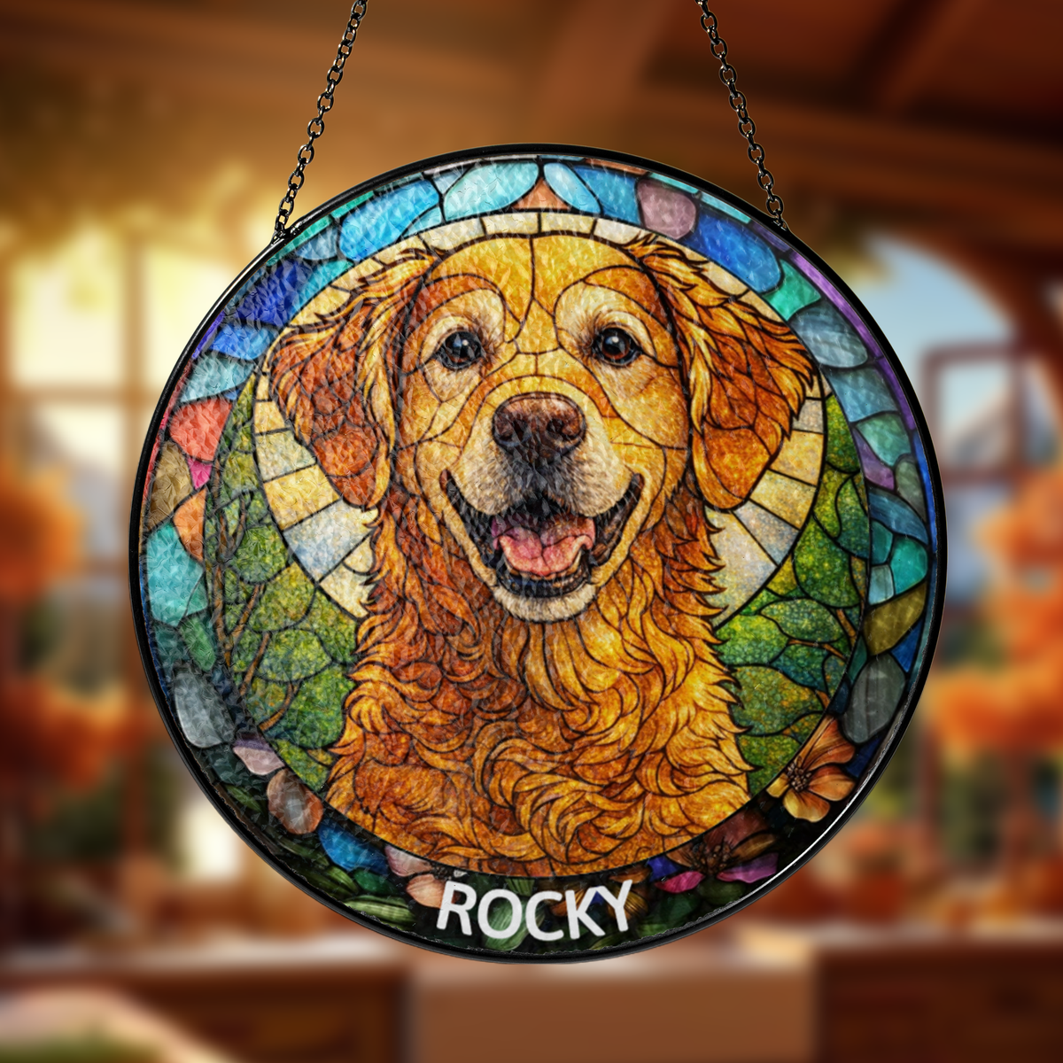 Custom Photo Portrait Dog Cat Family - Personalized Stained Glass Window Hanging Suncatcher MockupSTAINEDGLASSSUNCATCHER.png