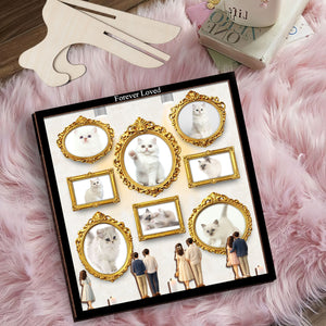 Cat Lovers Mini Museum Wood Layer Frame, Memory Display with Wood Frames, Pet Mom Gifts, Photo Frame with Miniature Figurines, Cat Lovers