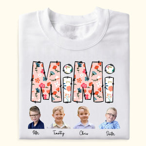 Floral Grandma Custom Photo And Kids Name - Personalized Shirt - Gift For Grandma, Nana, Mother's Day, Birthday's Gift