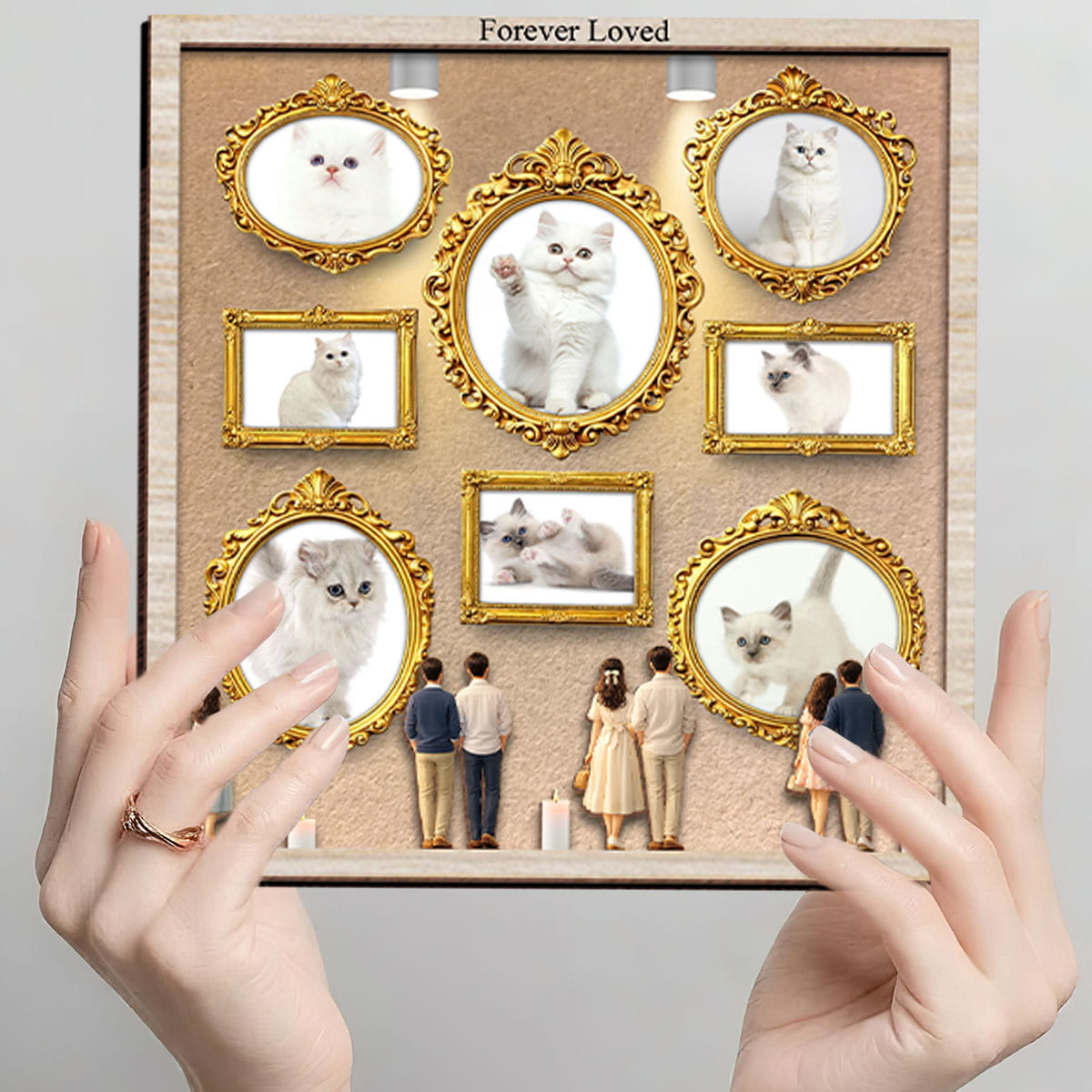 Cat Lovers Mini Museum Wood Layer Frame, Memory Display with Wood Frames, Pet Mom Gifts, Photo Frame with Miniature Figurines, Cat Lovers