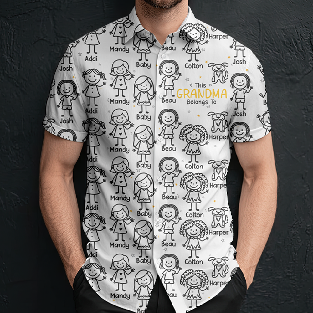 Personalized Grandpa Hawaiian Shirt, Papa Shirt With Grandkid Name, This Grandpa Belong To, Father's Day Gift, Grandpa Dad Birthday Giftt