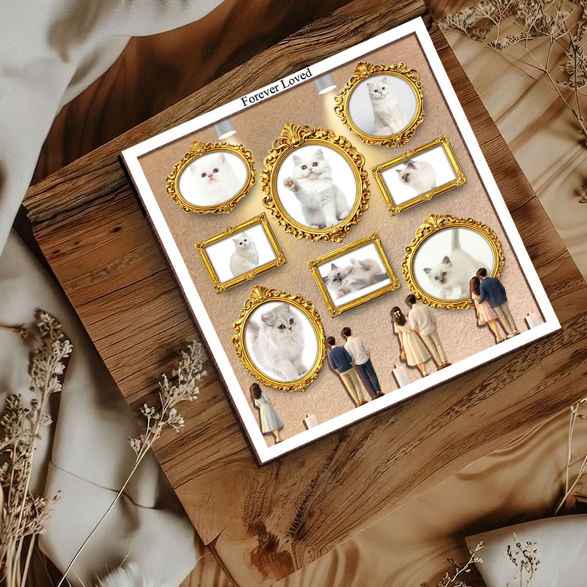 Cat Lovers Mini Museum Wood Layer Frame, Memory Display with Wood Frames, Pet Mom Gifts, Photo Frame with Miniature Figurines, Cat Lovers