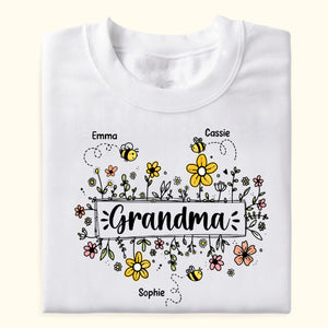 Grandma Flower Bee And Grandkids - Personalized Shirt - Gift For Grandma, Mother's Day Gift