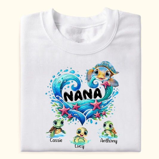 Sea Turtle Grandma With Cute Grandkids Custom Photo - Personalized Shirt - Gift For Grandma, Mother's Day, Birthday Gift