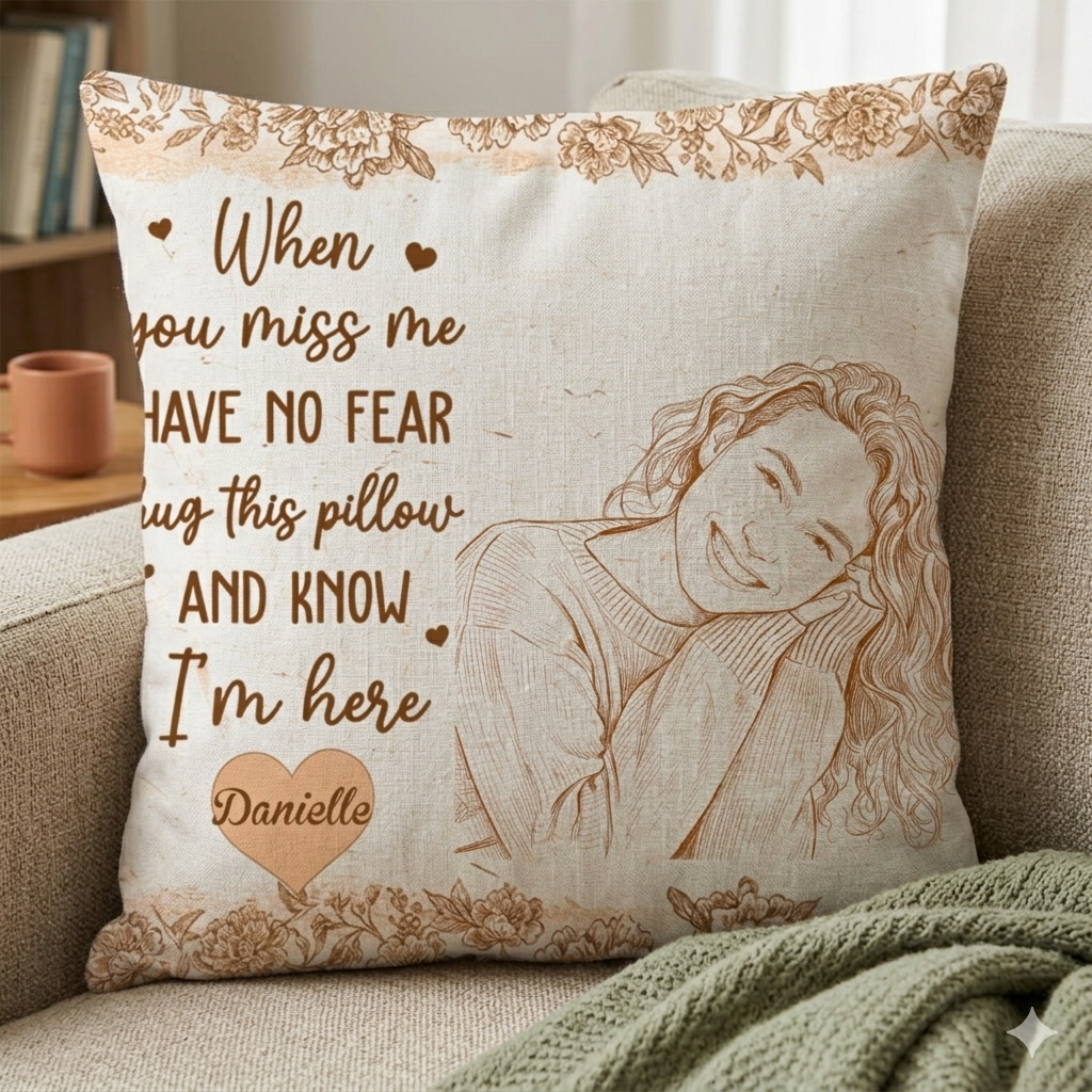 Custom Photo Pencil Sketch Have No Fear Hug This Pillow - Personalized Pillow