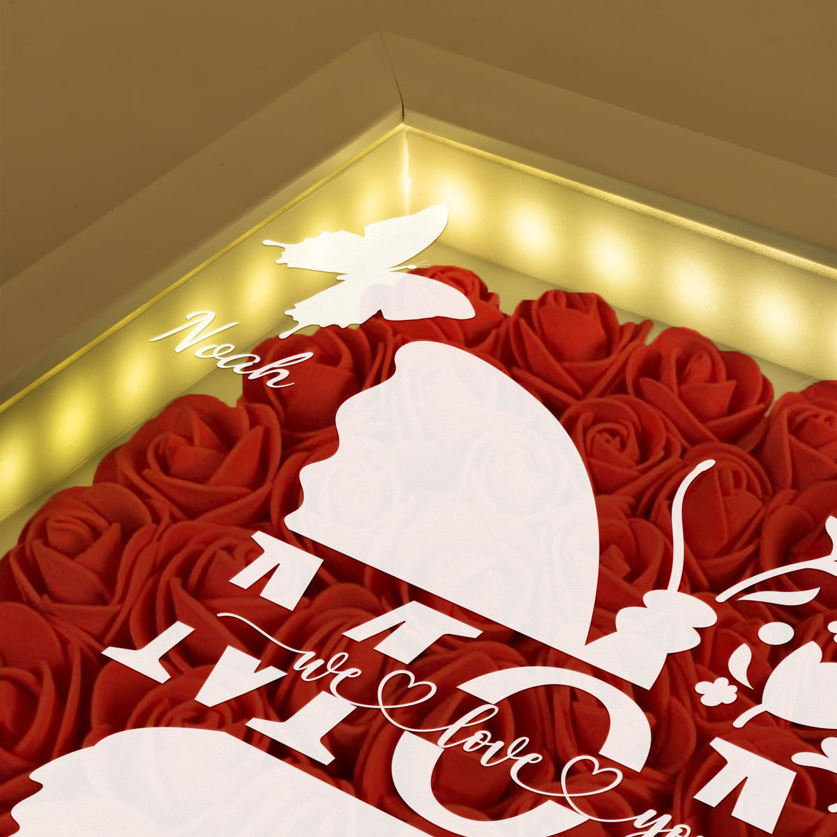 Mom Butterfly New Version - Personalized Flower Shadow Box With LED Light Mother's Day Birthday Gifts for Mom Wife from Daughter, Son, Husband and Keepsake