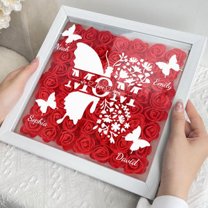 Mom Butterfly New Version - Personalized Flower Shadow Box With LED Light Mother's Day Birthday Gifts for Mom Wife from Daughter, Son, Husband and Keepsake