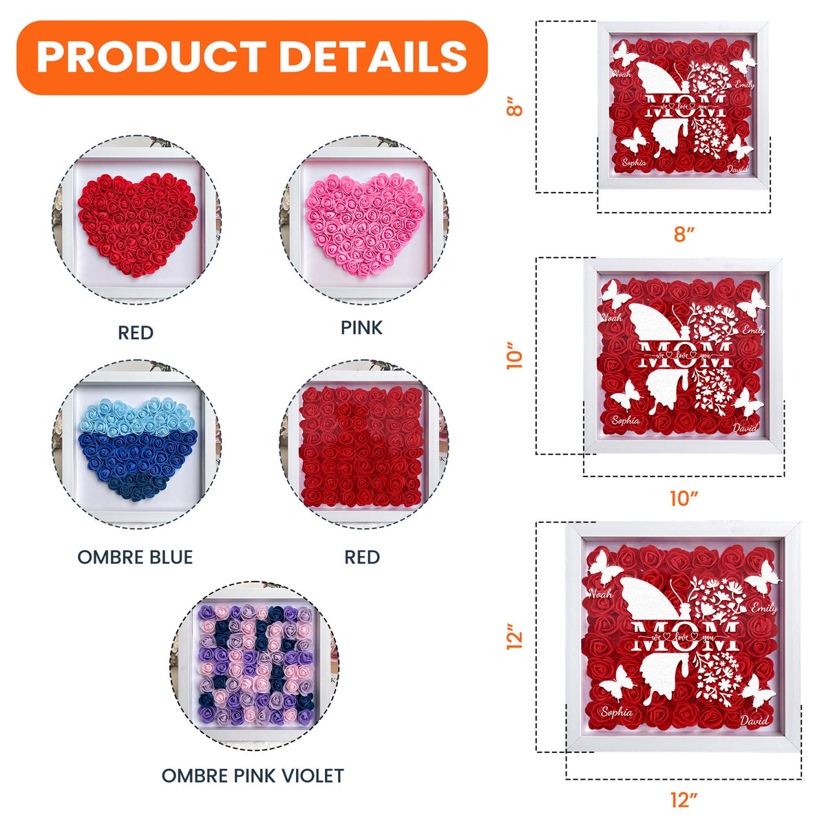 Mom Butterfly New Version - Personalized Flower Shadow Box With LED Light Mother's Day Birthday Gifts for Mom Wife from Daughter, Son, Husband and Keepsake