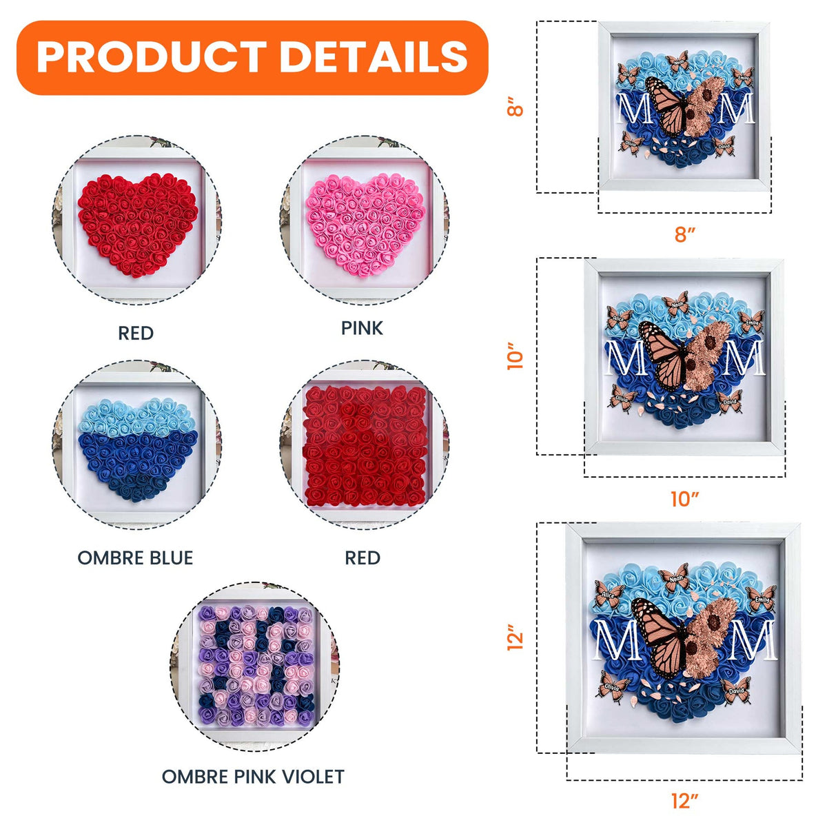 Mom - Butterfly Version - Personalized Flower Shadow Box With LED Light Mother's Day Birthday Gifts for Mom Wife from Daughter, Son, Husband and Keepsake