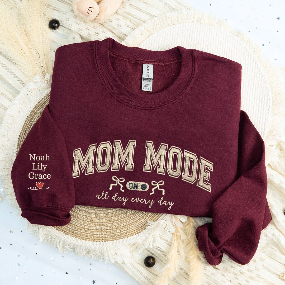 Mom Mode Sweatshirt or Hoodie, Custom Embroidered Mother's Day Gift for Mom