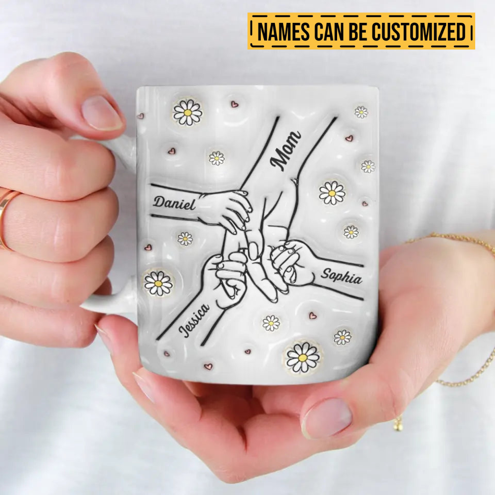 Mom And Kids Hold Hand - Personalized 3D Inflated Effect Printed Mug - Gift For Mother