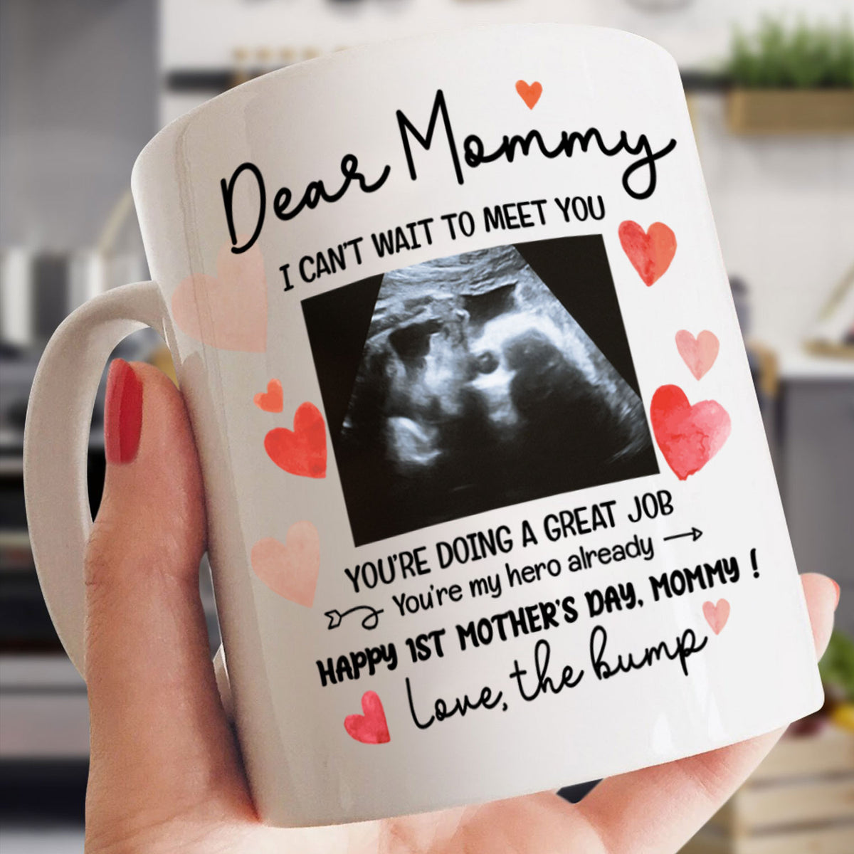 Mommy I Can t Wait To Meet You Mug, Mother s Day Gift For Mom To Be, Pregnancy Gift for New Mom, Happy 1st Mothers Day From The Bump