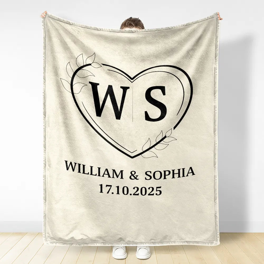 Monogram Couple's Names - Personalized Fleece Blanket, Sherpa Blanket