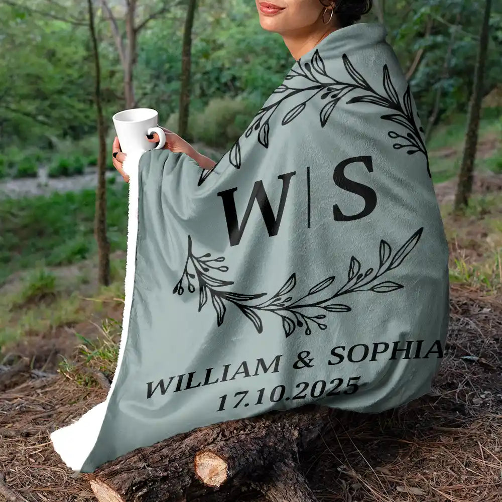 Monogram Couple's Names - Personalized Fleece Blanket, Sherpa Blanket