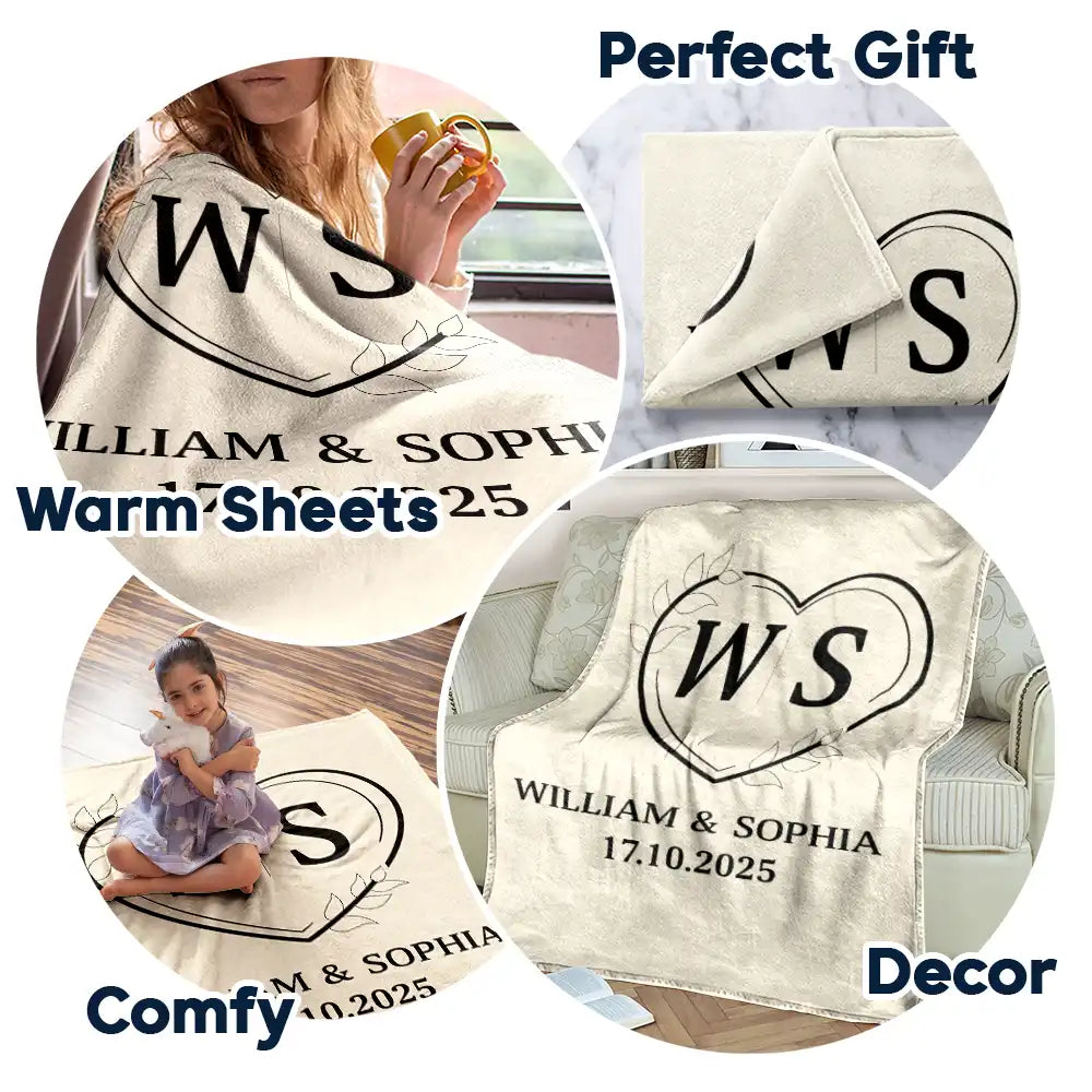 Monogram Couple's Names - Personalized Fleece Blanket, Sherpa Blanket