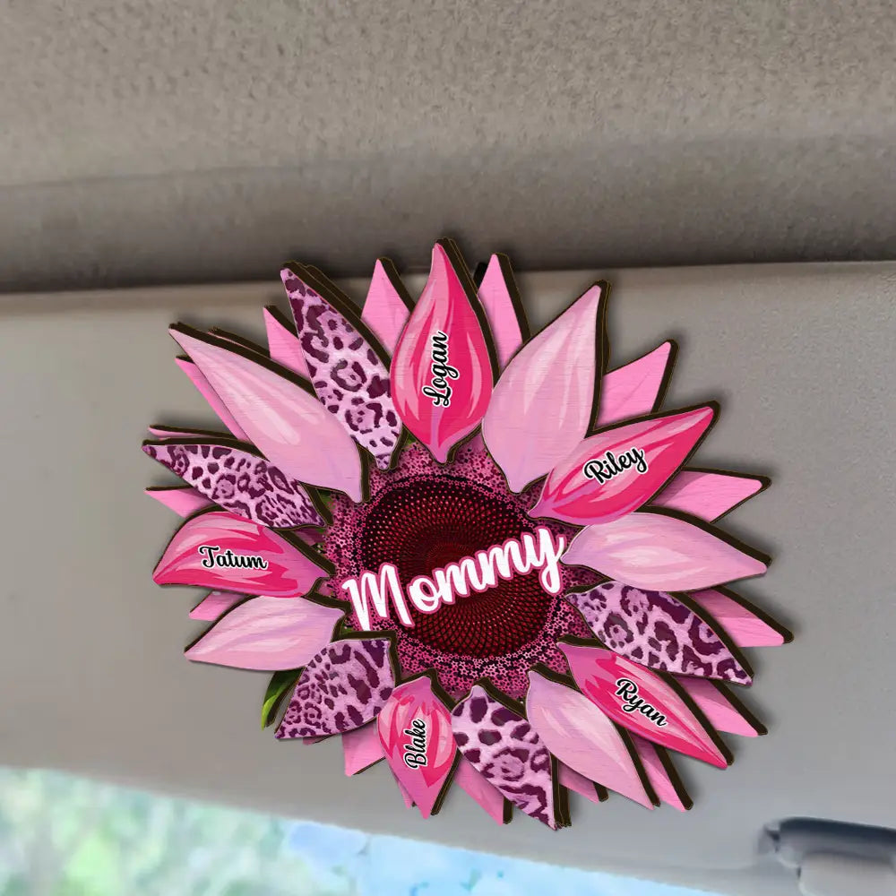 Nana, Mom, Auntie Family Sunflower - Personalized Custom Shaped Car Visor Clip - Gift For Grandma, Mother's Day Gift